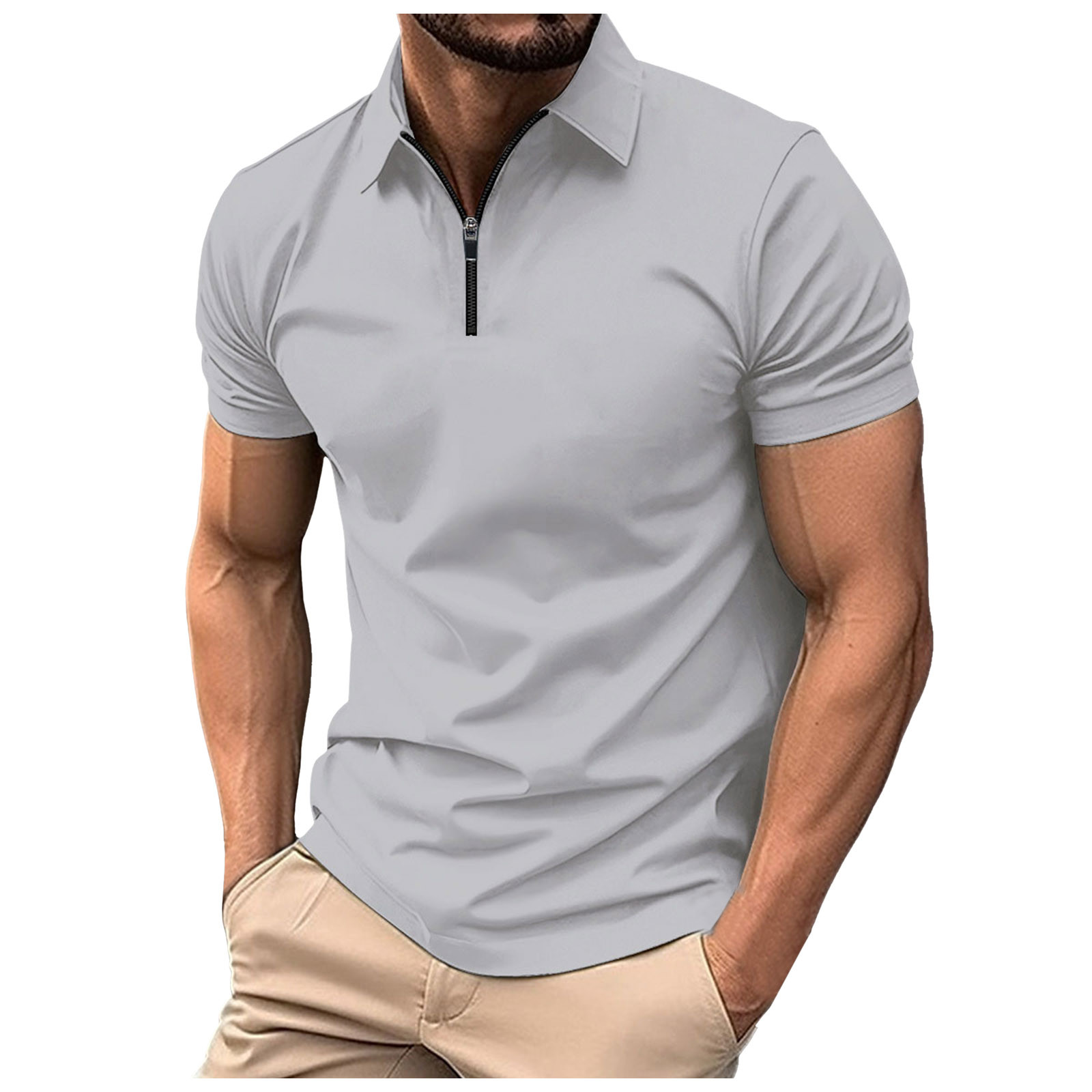 thumbnail image 2 of Camiseta de manga corta lisa para hombre, informal, de vacaciones, para fitness, para verano, para actividades al aire libre, 2 of 5